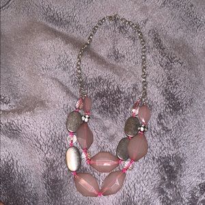 Double strand statement necklace silver and pink